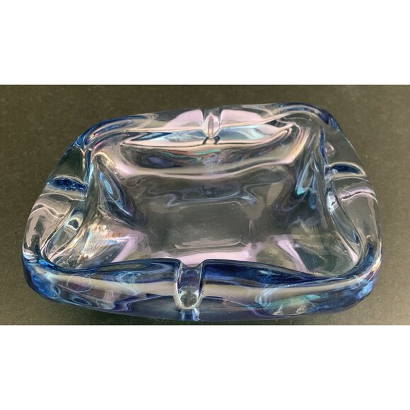 Other - Retro Art Glass Vintage Glass Ashtray Light Blue